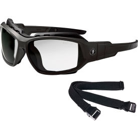 Safety Spoggles w/ Strap, Clear Lens, Matte Black Frame