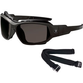 Safety Spoggles w/ Strap, Smoke Lens, Matte Black Frame