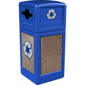 PolyTec Recycling Container w/ Riverstone Panels, 42 Gal Cap., Blue