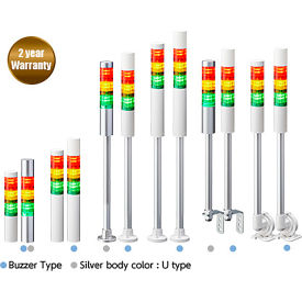 LR4 LED 3-Tier Signal Tower Light, Surface Bracket & Cable, 1-9/16" Dia, Red/Amber/Grn