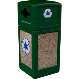 PolyTec Recycling Container w/ Riverstone Panels, 42 Gal Cap., Green
