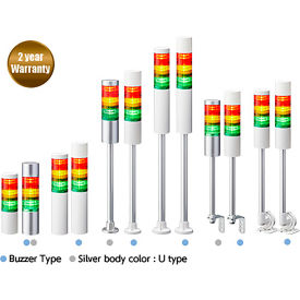 LR6 LED 3-Tier Signal Tower Light, No Flashing w/ Buzzer, 24V, Red/Amber/Green