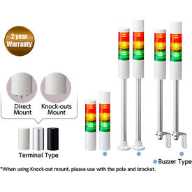 LR5 LED Signal Tower Light w/ L-Bracket, Flashing/Buzzer, 24V, Red/Amber/Green