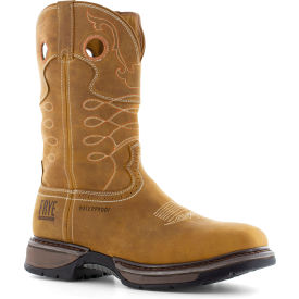 The Safety-Crafted Waterproof Western Work Boots, Steel Toe, Size 12M, 10"H, Tan