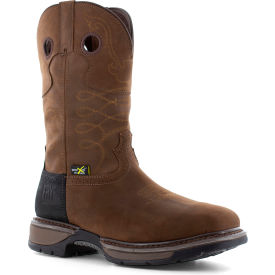 Safety-Crafted Western Work Boots with Steel Toe & Internal Met Guard, Size 9W, Brown