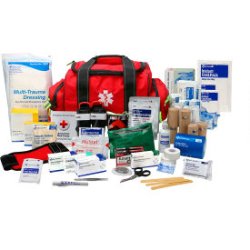 Basic First Aid Responder Bag, Bleed Control, Up to 24 Persons, Red