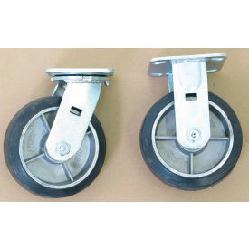 Swivel & Rigid Caster Set, Mold-On Rubber Aluminum Hub, 2000 lb. Cap., 6" Dia., Pack of 4