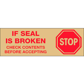 Carton Sealing Tape, Stop If Seal Is Broken, 3" x 110 yds., Red/Tan