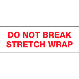 Carton Sealing Tape, Do Not Break Stretch Wrap, 3" x 110 yds, Red/White