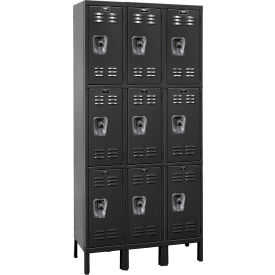 Ready-Built 3-Tier 9 Door Locker, 36"W x 15"D x 78"H, Black, Assembled