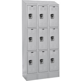 3-Tier 9 Door Locker, 36"W x 12"D x 82"H, Light Gray, Assembled