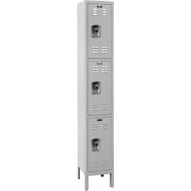 Ready-Built 3-Tier 3 Door Locker, 12"W x 15"D x 78"H, Light Gray, Assembled