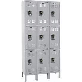 3-Tier 9 Door Locker, 36"W x 15"D x 78"H, Light Gray, Assembled