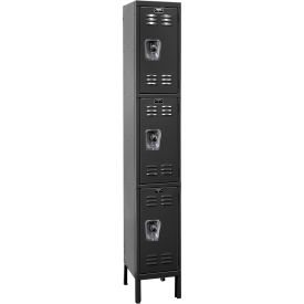 Ready-Built 3-Tier 3 Door Locker, 12"W x 15"D x 78"H, Black, Assembled