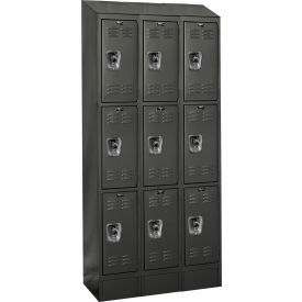 Ready-Built II 3-Tier 9 Door Locker, 36"W x 12"D x 82"H, Black, Assembled