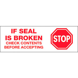 Carton Sealing Tape, Stop If Seal Is Broken, 3" x 110 yds., Red/White