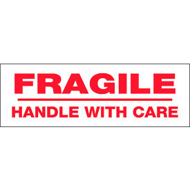 Carton Sealing Tape, Fragile Handle With Care, 2" x 55 yds., Red/White
