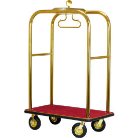 Hospitality 1 Source Boardwalk Bellman's Luggage Cart with Red Carpet and 8" Pneumatic Wheels, Gold