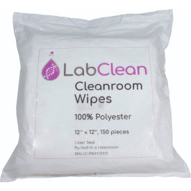 Labclean Cleanroom Wipes, 100% Polyester, 12"L x 12"W, Pack of 150