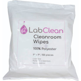 Labclean Cleanroom Wipes, 100% Polyester, 9"L x 9"W, Pack of 150