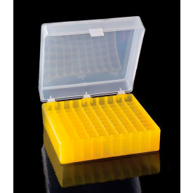 Hinged Storage Box For Microtubes & Cryo Vials, 100 Places, Yellow, Pack of 4