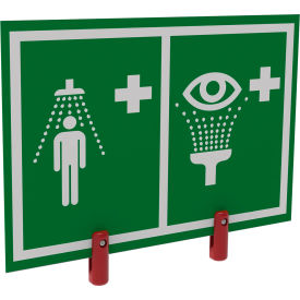 Universal Safety Shower Eye & Face Wash Sign w/ Plastic Brackets, PVC, 16"W x 13-1/2"H