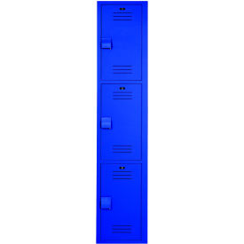 3-Tier 3 Door Wardrobe Locker w/Padlock Hasp, 12"W x 12"D x 72"H, Deep Blue, Assembled