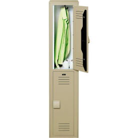 2-Tier 2 Door Wardrobe Locker with Padlock Hasp, 12"W x 15"D x 60"H, Beige, Assembled