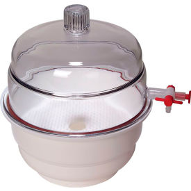 Desiccator, Vacuum, White Base, Polypropylene/Polycarbonate, 8" Dia.