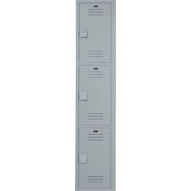 3-Tier 3 Door Wardrobe Locker w/ Padlock Hasp, 12"W x 18"D x 60"H, Gray, Assembled