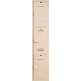 3-Tier 3 Door Wardrobe Locker w/ Padlock Hasp, 12"W x 12"D x 60"H, Beige, Assembled