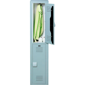 2-Tier 2 Door Wardrobe Locker w/ Padlock Hasp, 12"W x 12"D x 60"H, Gray, Assembled