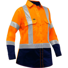 Women's Long Sleeve Shirt, Class 2, 2XL, Hi-Vis Orange/Navy