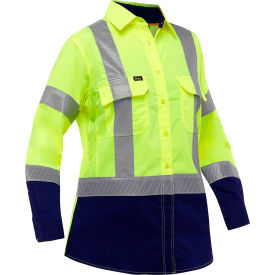 Women's Long Sleeve Shirt, Class 2, XL, Hi-Vis Yellow/Navy