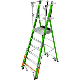 Little Giant Safety Cage Platform Ladder with Wheels, 6' Type IAA, 6 Step, 375 lb. Capacity