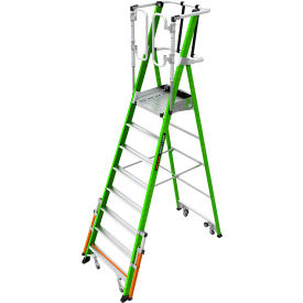 Safety Cage Platform Ladder with Wheels, 8' Type IAA, 8 Step, 375 lb. Capacity