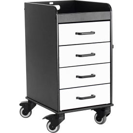 Compact Cart with White Drawers, 14-3/8"L x 18-1/8"W x 27-3/4"H, Black