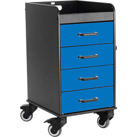 Compact Cart with Blue Drawers, 14-3/8"L x 18-1/8"W x 27-3/4"H, Black