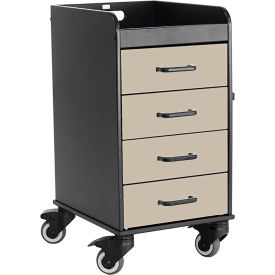 Compact Cart w/ Beige Drawers, 14-3/8"L x 18-1/8"W x 27-3/4"H, Black
