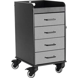 Compact Cart w/ Silver Drawers, 14-3/8"L x 18-1/8"W x 27-3/4"H, Black