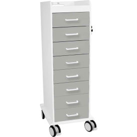 TL 8D Cart w/ Dolphin Gray Drawers, 35-7/8"L x 19-3/4"W x 46-3/4"H, White