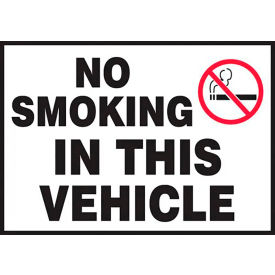 No Smoking In This Vehicle Sign, Adhesive Vinyl, 3-1/2" x 5", Black/Red/White, Pack of 5