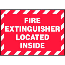 Fire Extinguisher Located Inside Sign, Adhesive Vinyl, 3-1/2" x 5", White/Red, Pack of 5