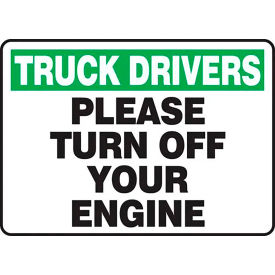 Truck Drivers Please Turn Off Your Engine Sign, Vinyl, 10" x 14", Green/White