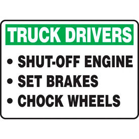 Truck Drivers-Shut Off Engine Sign, Adhesive Vinyl, 10" x 14", Black/Green/White