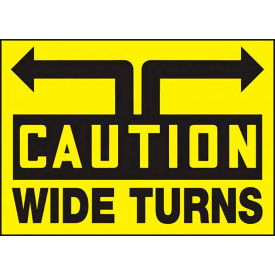 Caution Wide Turn Sign, Graphic, Adhesive Dura-Vinyl, 10" x 14", Yellow