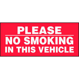 Please No Smoking In This Vehicle Sign, Adhesive Vinyl, 3" x 7", White/Red, Pack of 5