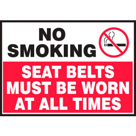 No Smoking Seat Belts Must Be Worn At All Times Sign, Dura-Vinyl, 3-1/2" x 5", Black/Red