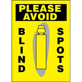Please Avoid Blind Spots Sign, Graphic, Adhesive Dura-Vinyl, 14" x 10", Yellow