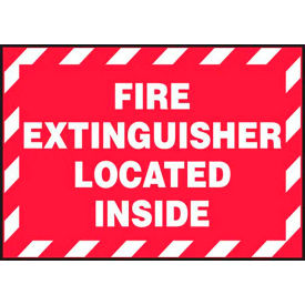 Fire Extinguisher Located Inside Sign, Adhesive Dura-Vinyl, 3-1/2" x 5", White/Red